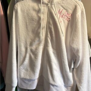 Disney Marie Cat White Fuzzy Hoodie with Pink Embroidery